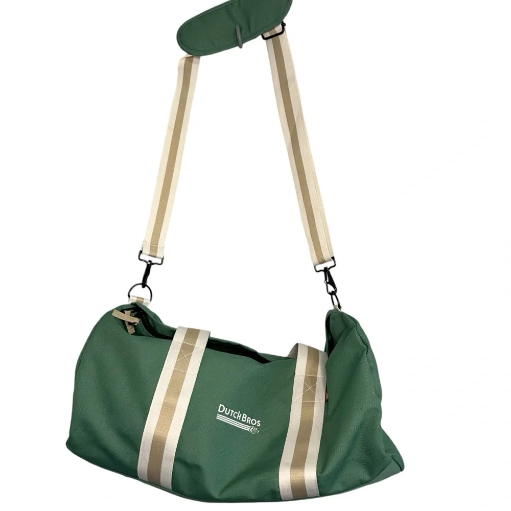 Dutch Bros Green + Cream + Tan Canvas Duffel Bag Brand NEW DB 1992